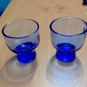 Pair of Vintage Cobalt Blue Handcrafted Glass Saki Glasses